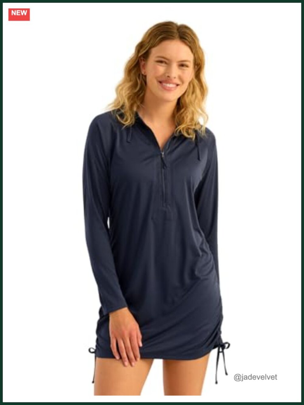 Velvet Navy Long-Sleeve Zip-Up Hoodie Dress